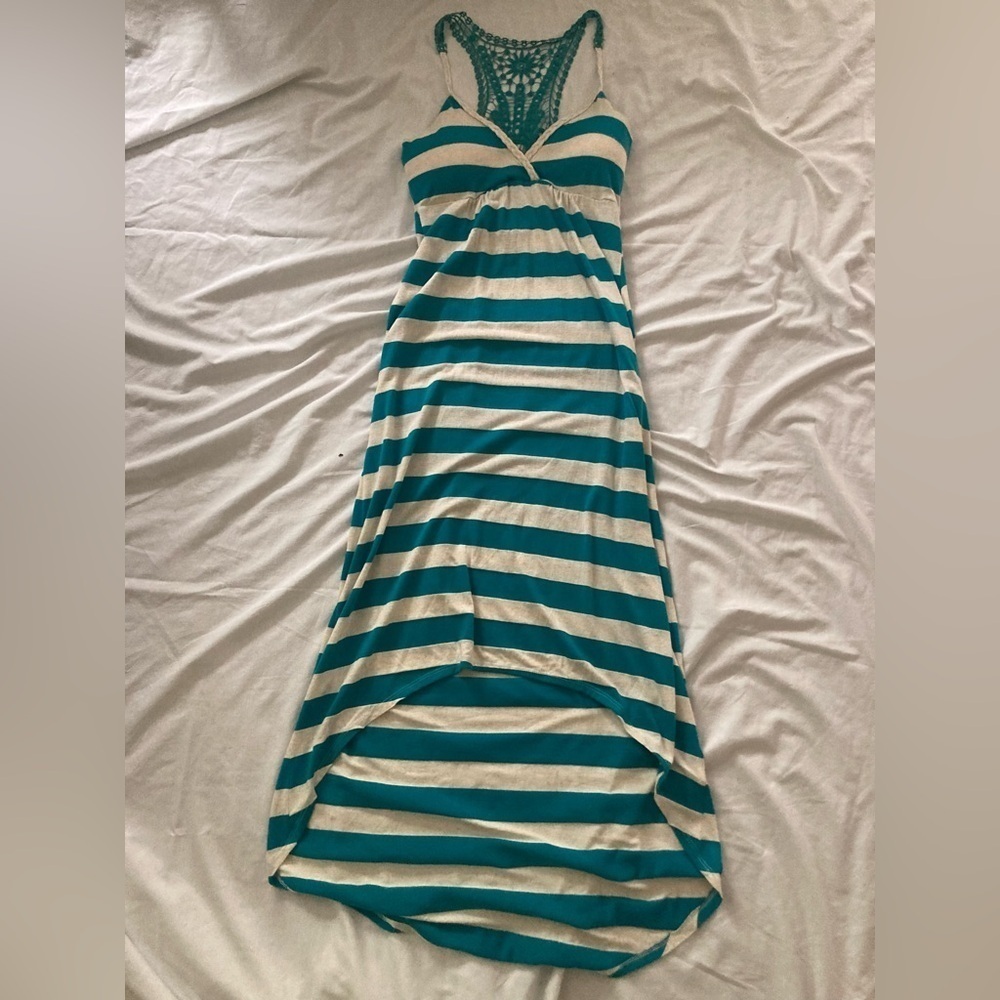 Vintage Y2K Wet Seal Blue and White High Low Lace Back Sundress Size Medium